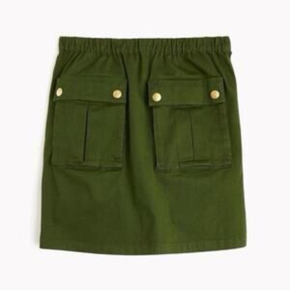 J. Crew Green Cargo Patch Gold Pocket Detail Mini Skirt